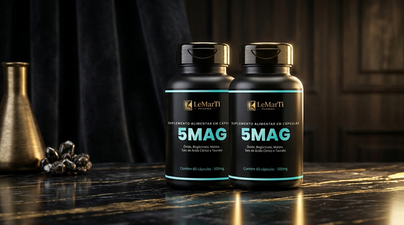 Frascos do 5MAG da LeMarTi Pharma em cena premium